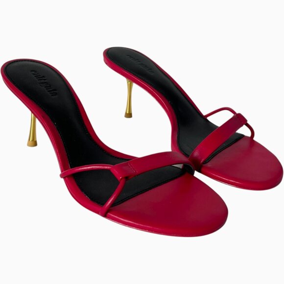 Cult Gaia Veda Sandal Size 37.5 Ruby Red Leather Strappy Gold Heel - Picture 12 of 12